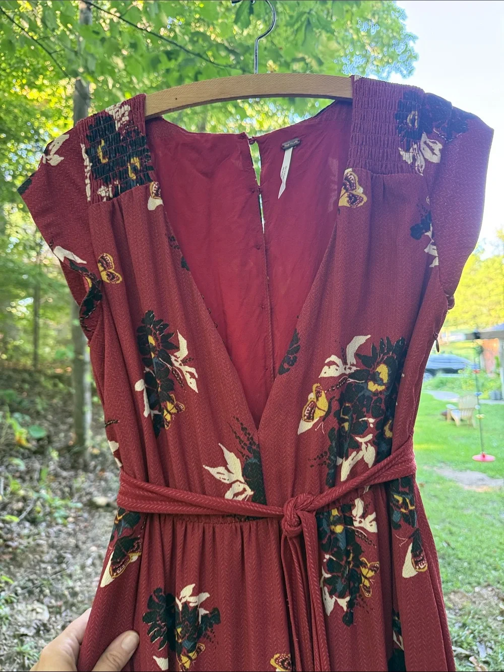 Free People Women’s Floral Tiered Maxi Dress in Deep Red